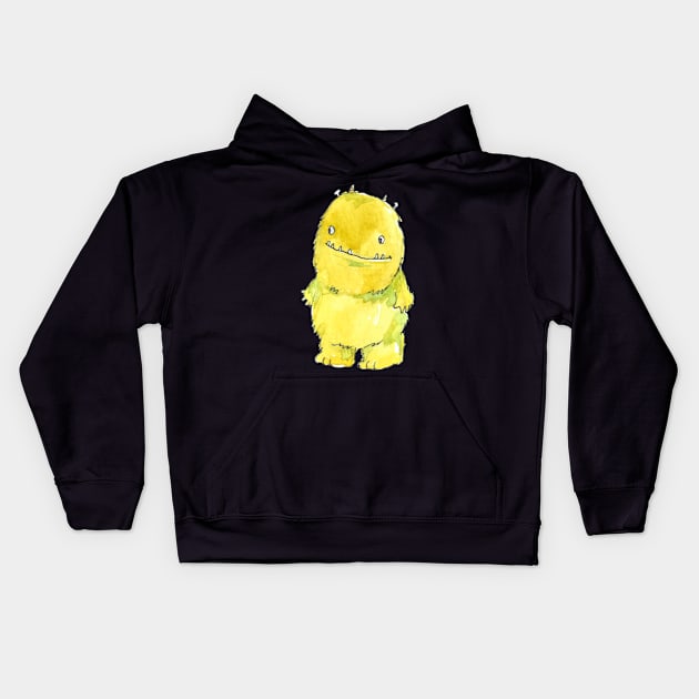 Yellow Watercolor Monster Kids Hoodie by Mako Design 